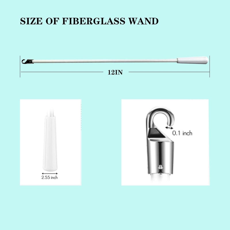 YCUHEN 2Pcs Blinds Wand 12Inch Long White Vertical Window Blind Tilt Wand Fiberglass Blind Wand Replacement Parts with Hook and Handle for Windows Curtain Door - Image 4